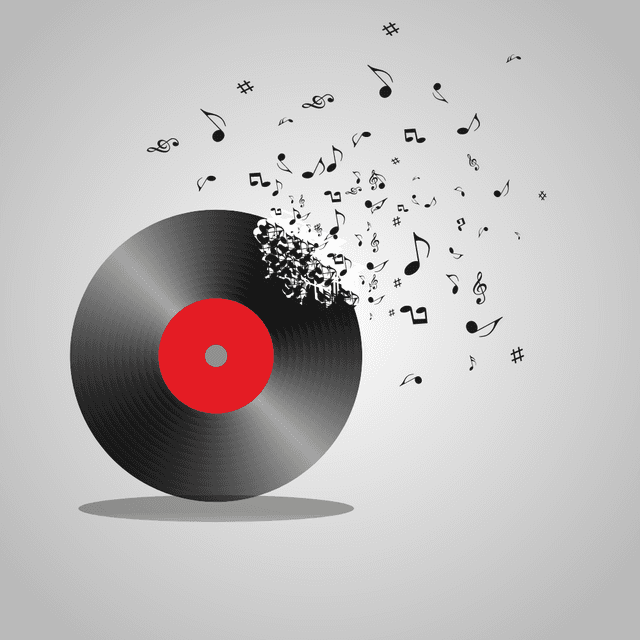 Vinyl Record Breaking Into Music Notes Logo Template download